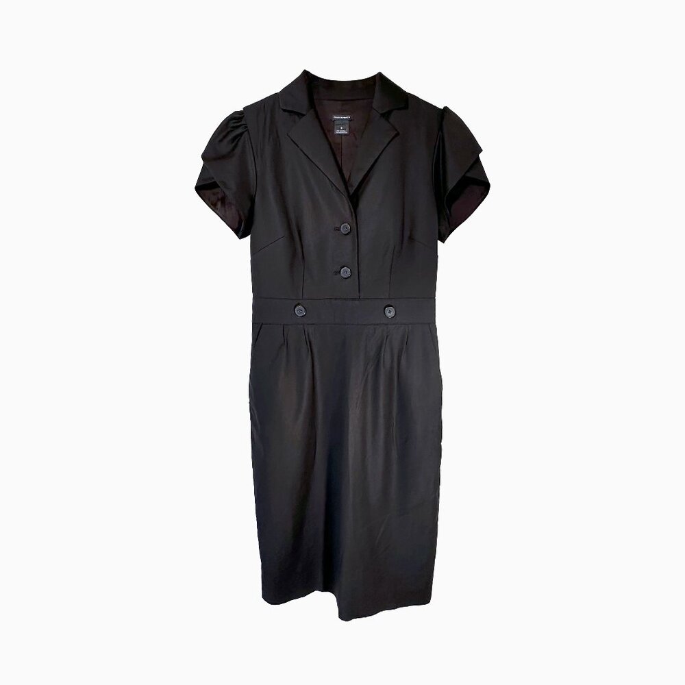 Club Monaco Tailored Black Dress 0 Cap Sleeve Goth Office CBK Chic Dark Academia